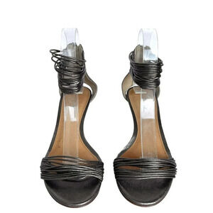Coach Manya Heeled Sandals Peep Toe Back Zip Ankle Straps Metallic Gray Size 7B